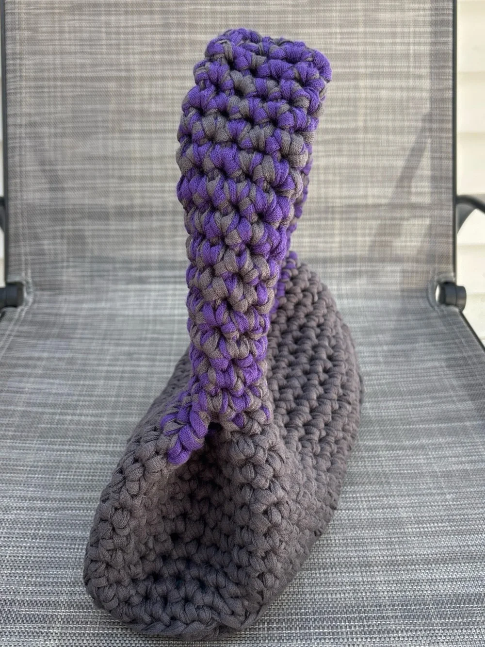 Handmade Gray and Purple Crochet Loaf Shoulder Bag